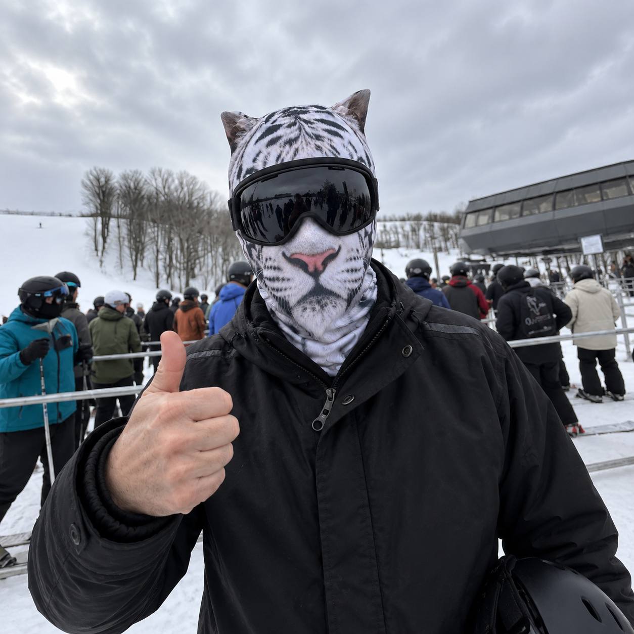 Маска Тигр у зимовому образі на схилі